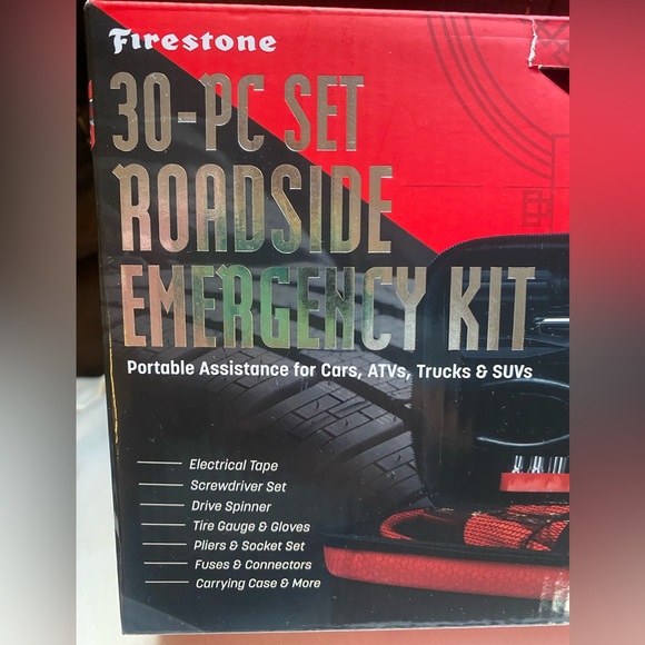 FIRESTONE Roadside Emergency 30-Pc Set JumperCables Fuses Tire Gauge Pliers NEW - Picture 2 of 5